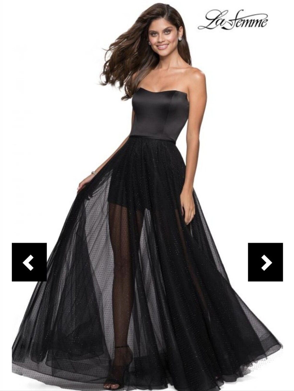 La Femme Strapless Black Tulle Evening Gown